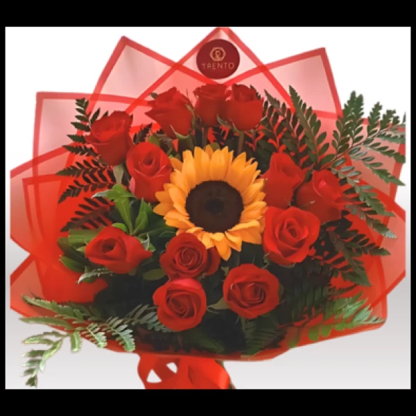 Bouquet Roses and Sunflower 12 Rosas y Girasol